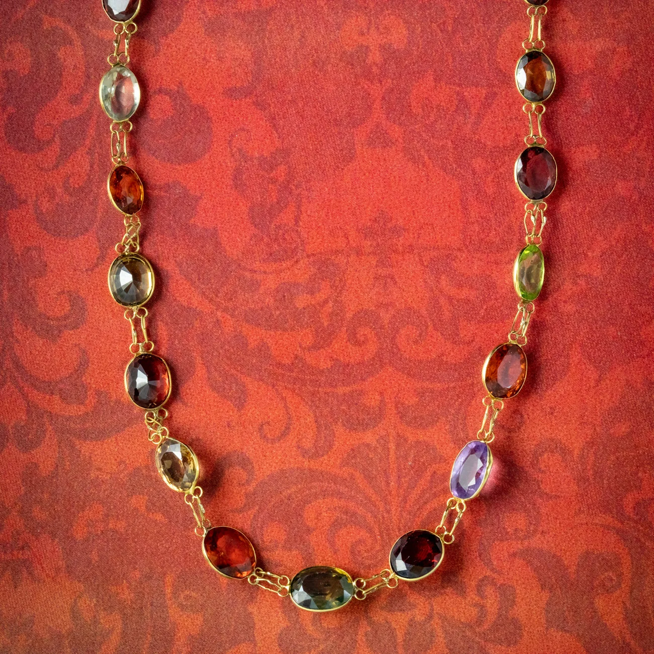 Antique Victorian Harlequin Gemstone Necklace