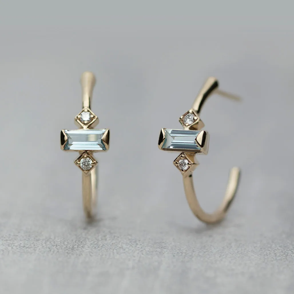 Apex Hoop Earrings - Sky blue topaz & diamonds (pair)