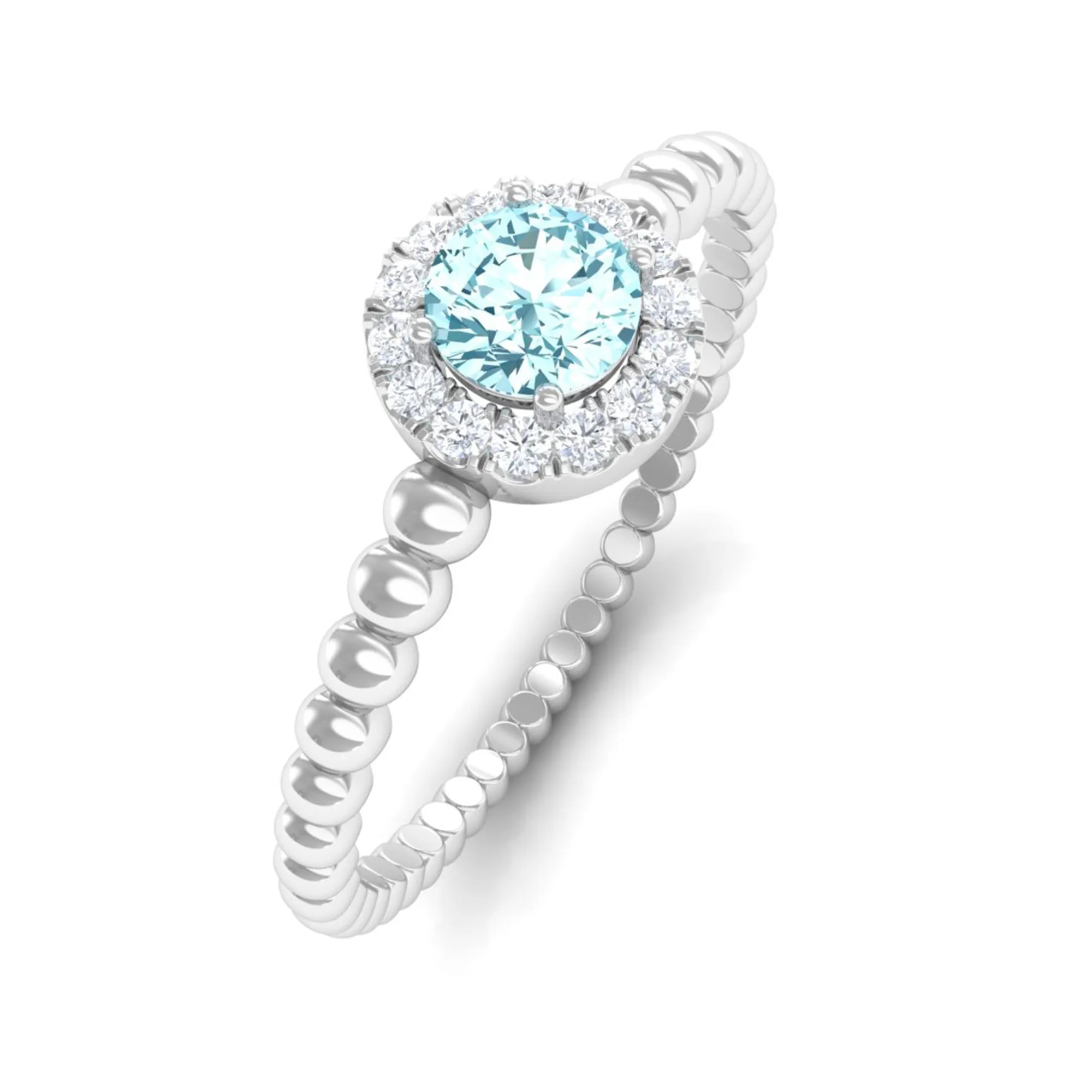 Aquamarine and Diamond Halo Engagement Ring