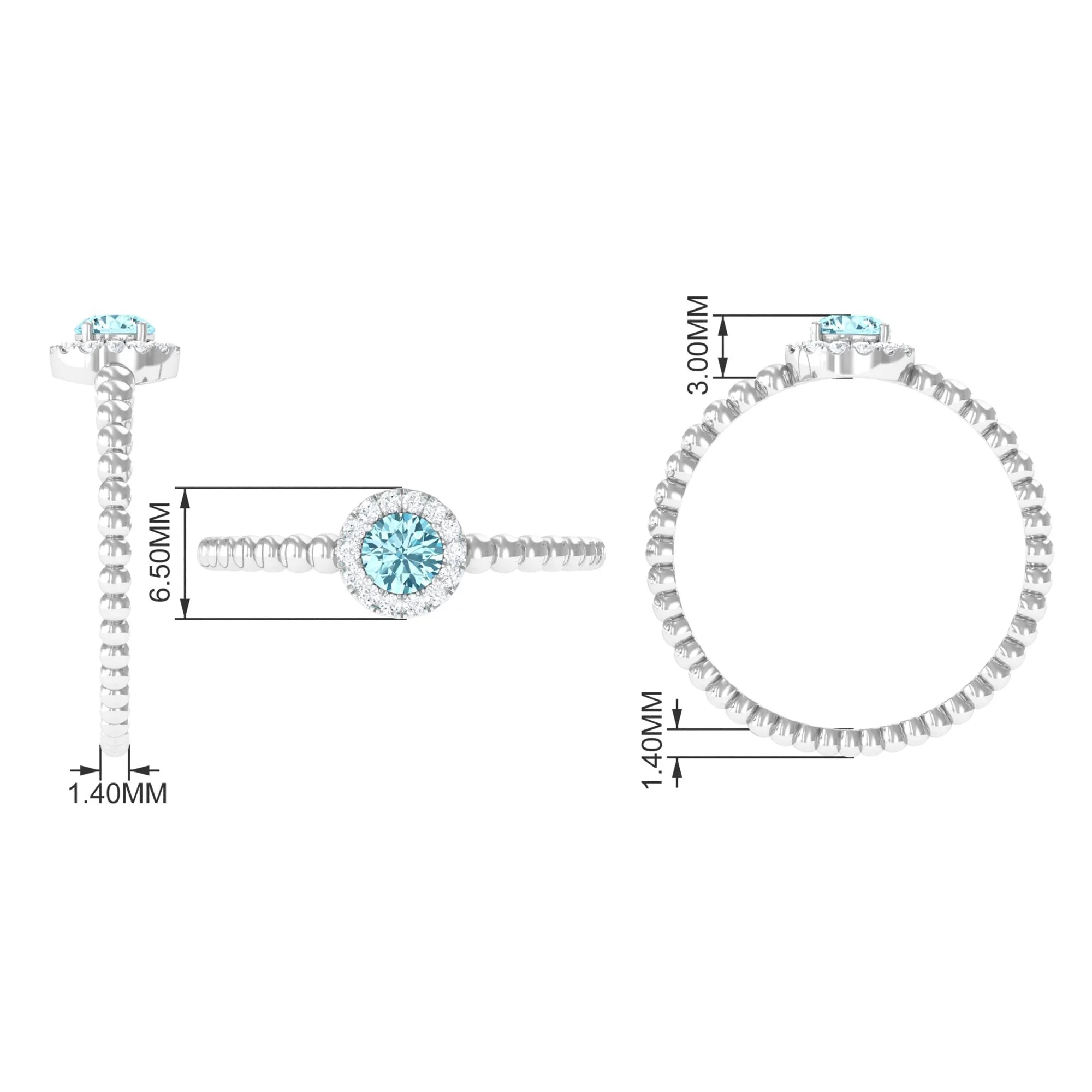 Aquamarine and Diamond Halo Engagement Ring