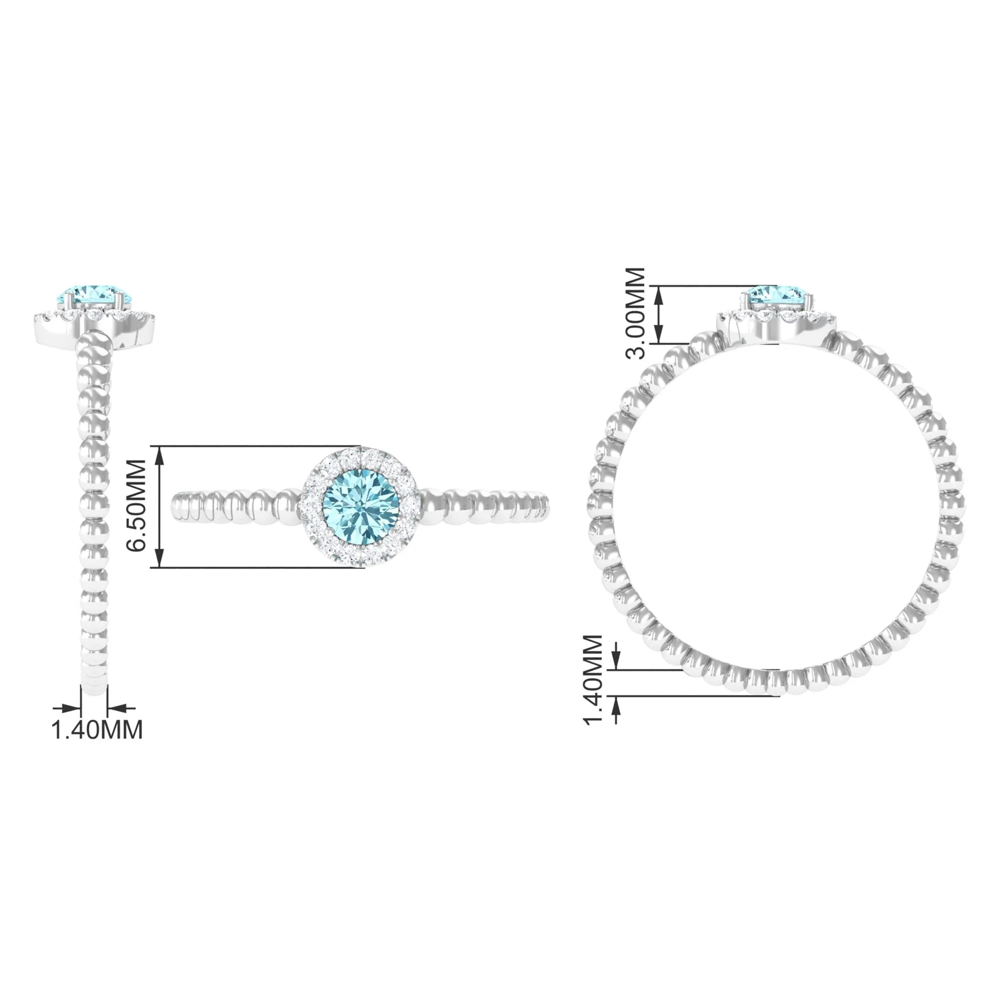 Aquamarine and Diamond Halo Engagement Ring