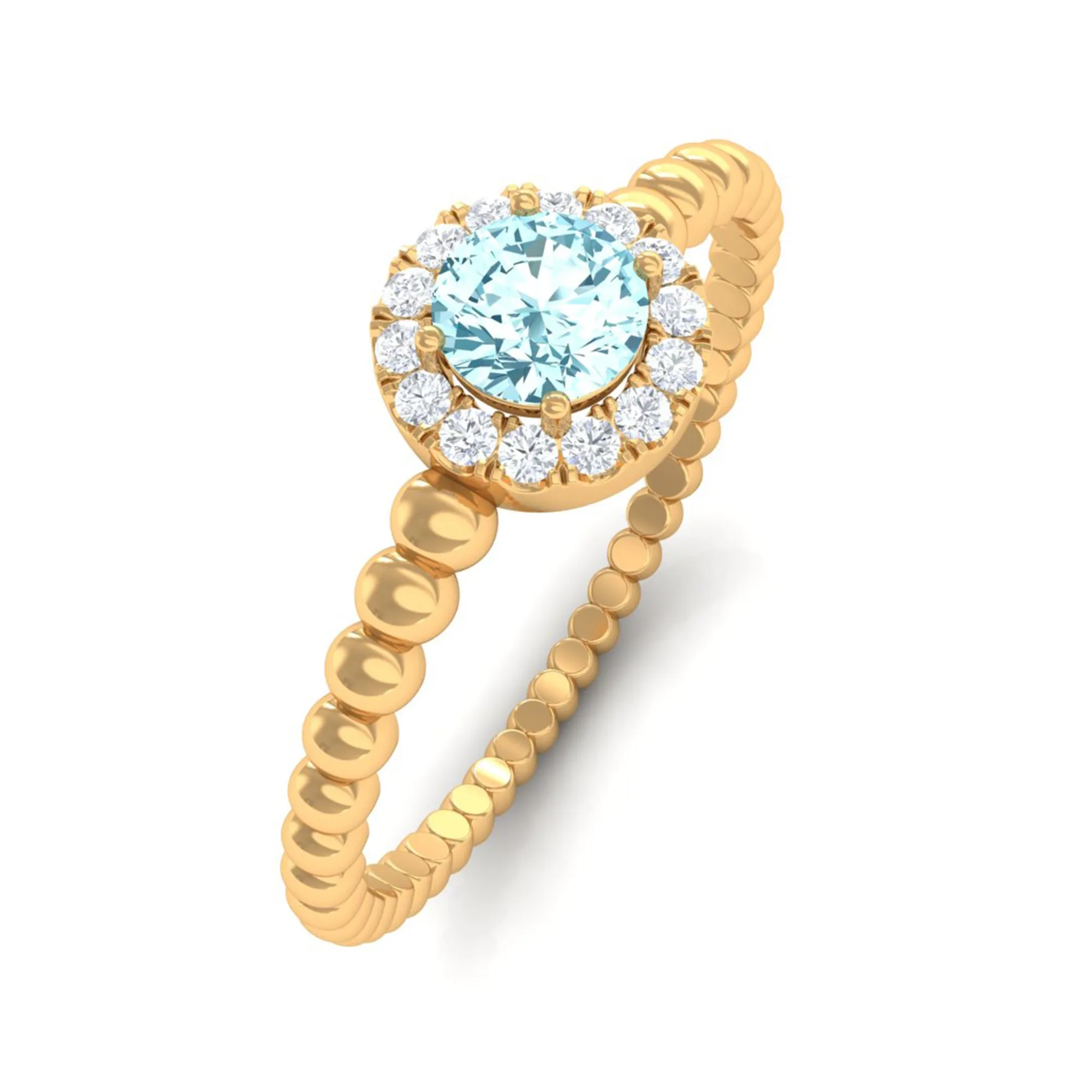 Aquamarine and Diamond Halo Engagement Ring