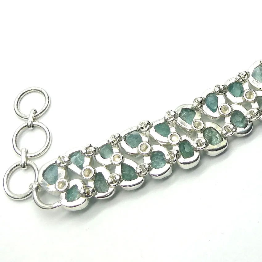 Aquamarine Bracelet, Raw Nuggets, Double Line, 925 Silver