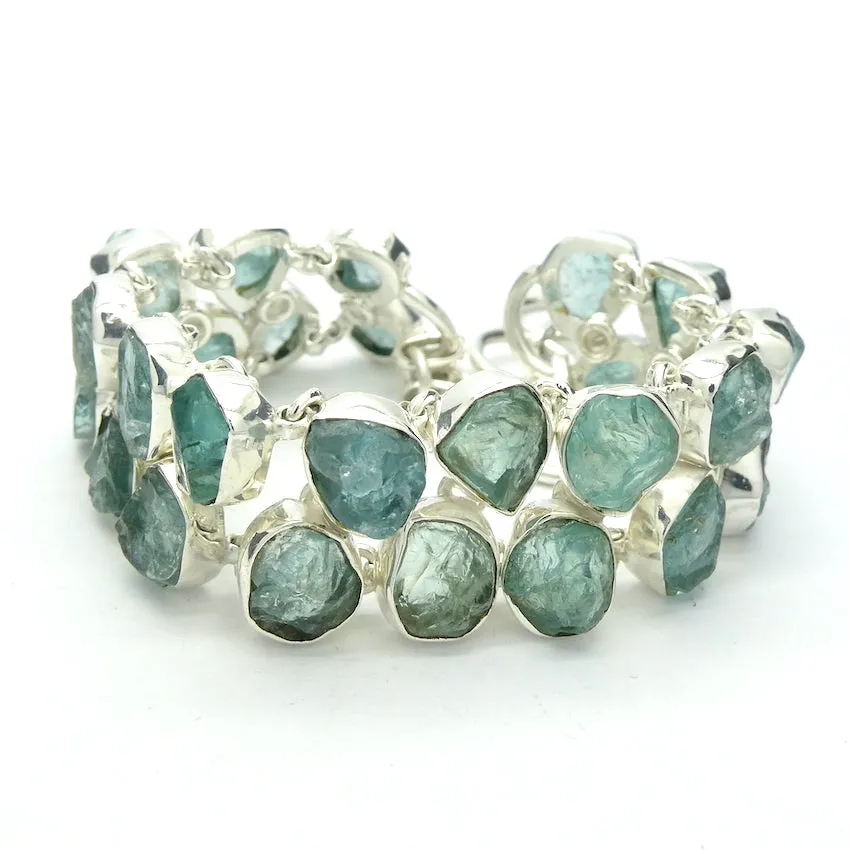 Aquamarine Bracelet, Raw Nuggets, Double Line, 925 Silver