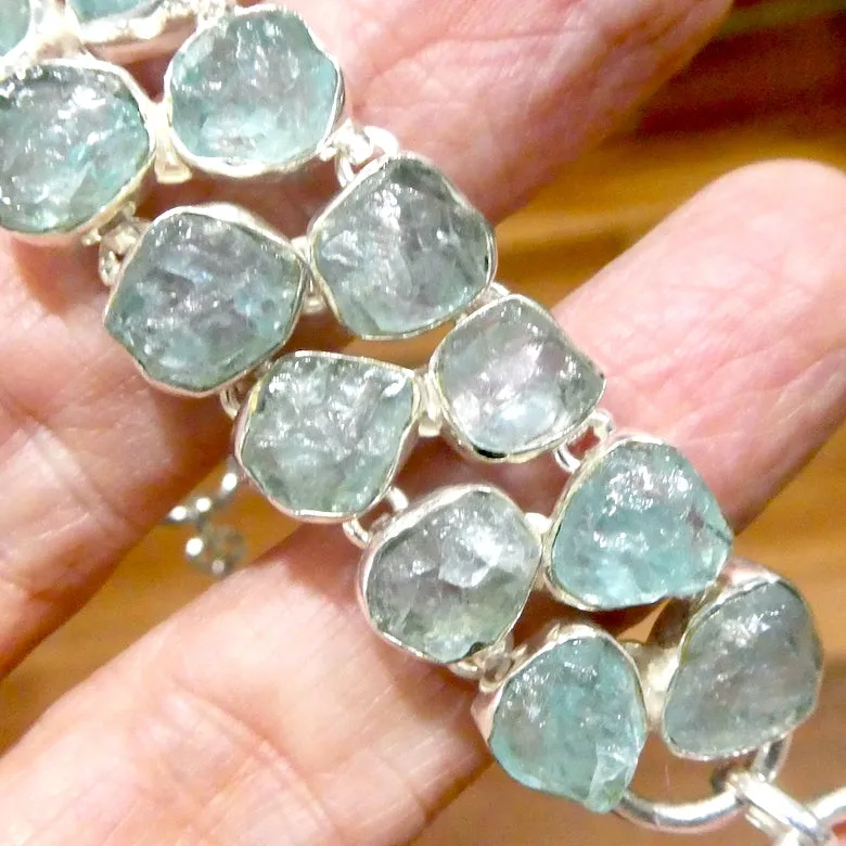 Aquamarine Bracelet, Raw Nuggets, Double Line, 925 Silver