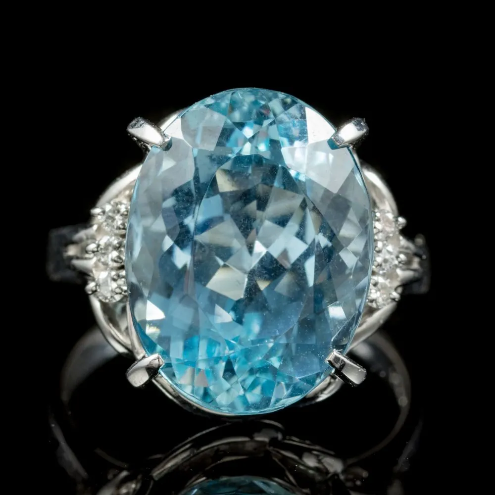 Aquamarine Diamond Ring Platinum 10.65Ct Aqua Circa 1940
