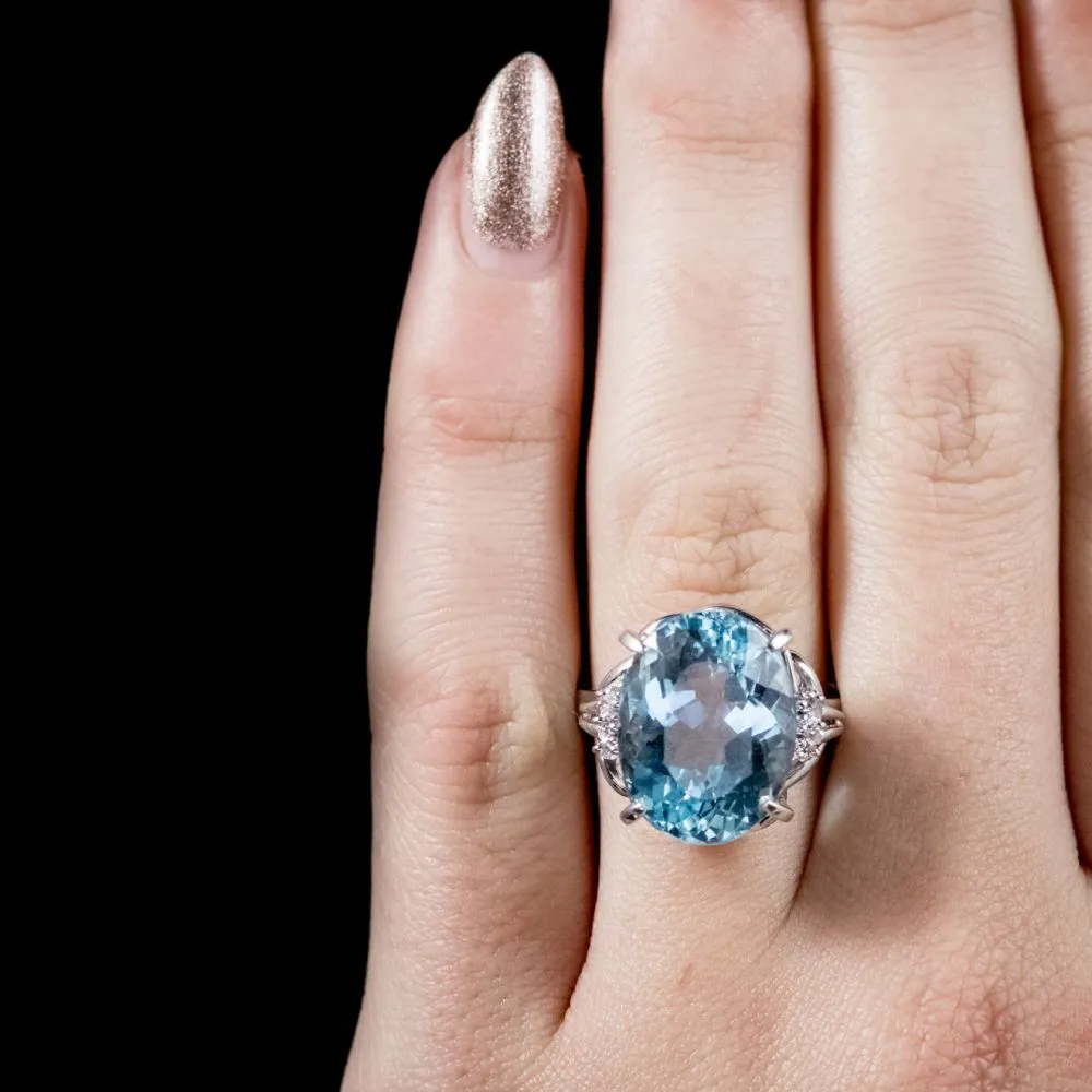 Aquamarine Diamond Ring Platinum 10.65Ct Aqua Circa 1940