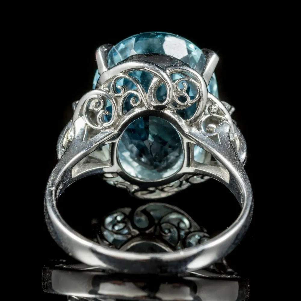 Aquamarine Diamond Ring Platinum 10.65Ct Aqua Circa 1940