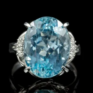 Aquamarine Diamond Ring Platinum 10.65Ct Aqua Circa 1940