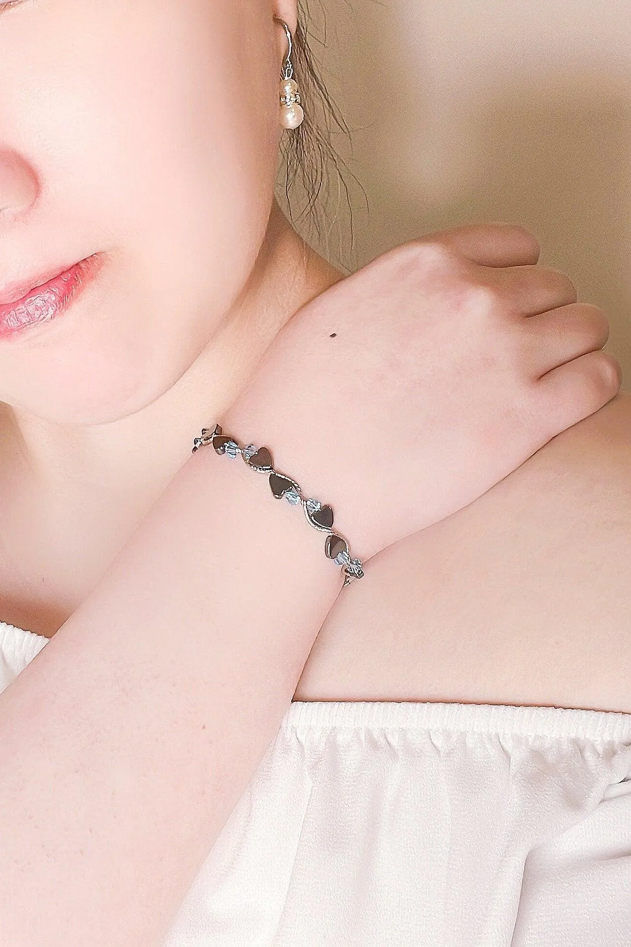 Aquamarine Heart Crystal Bracelet