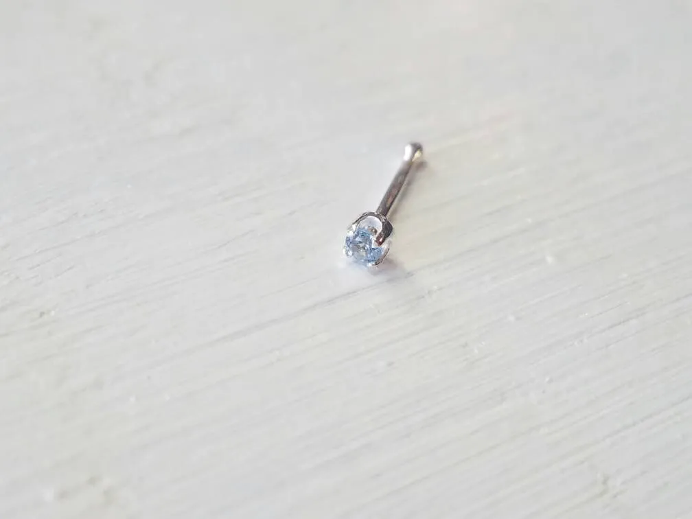 Aquamarine Nose Bone, Aquamarine Nose Screw, Aquamarine Nose Stud, Tiny Nose Stud, 2mm Nose Screw, Gemstone Nose Stud, Gemstone Body Jewelry