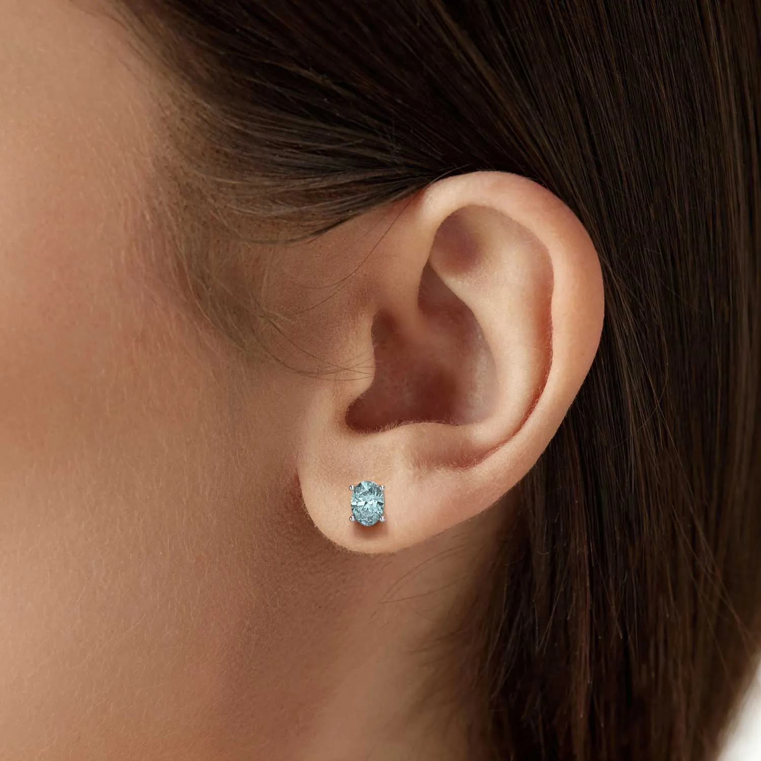 Aquamarine Oval Stud Earrings - 925 Sterling Silver