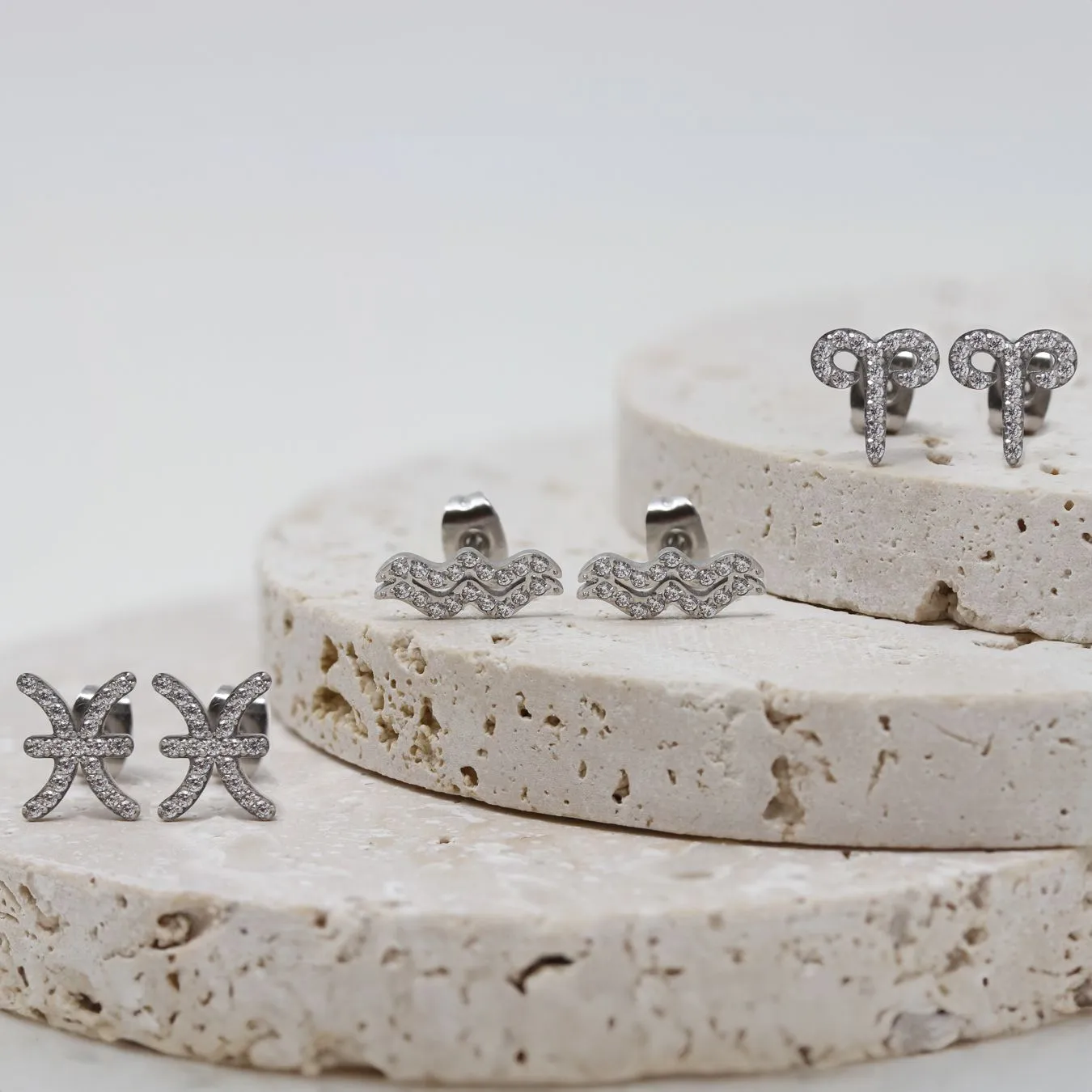 Aries Earrings with CZ Stones - Silver