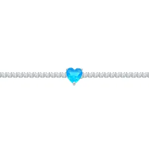 Asfour Craystal Tennis Bracelet With Aquamarine Heart In 925 Sterling Silver-BD0155-WM