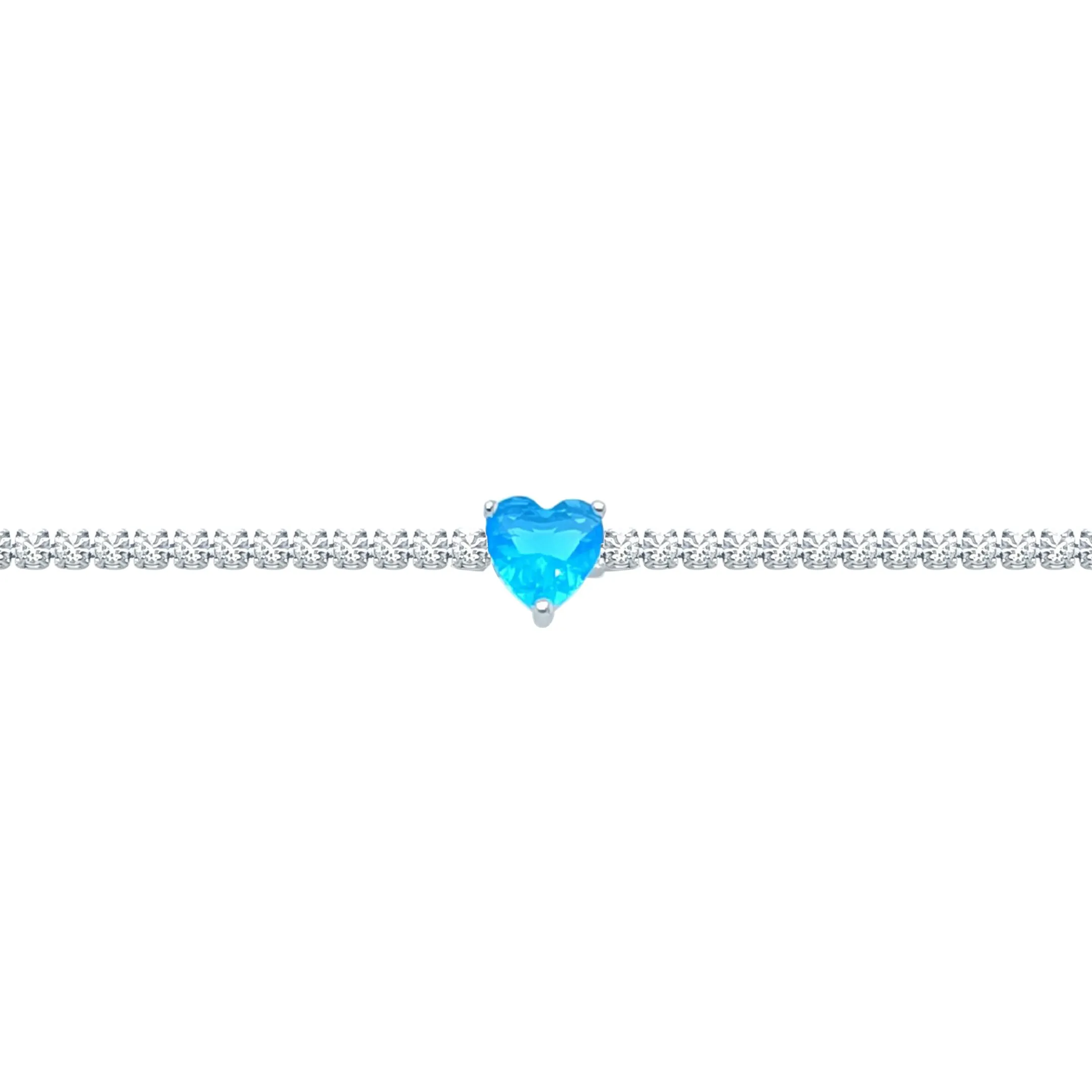 Asfour Craystal Tennis Bracelet With Aquamarine Heart In 925 Sterling Silver-BD0155-WM