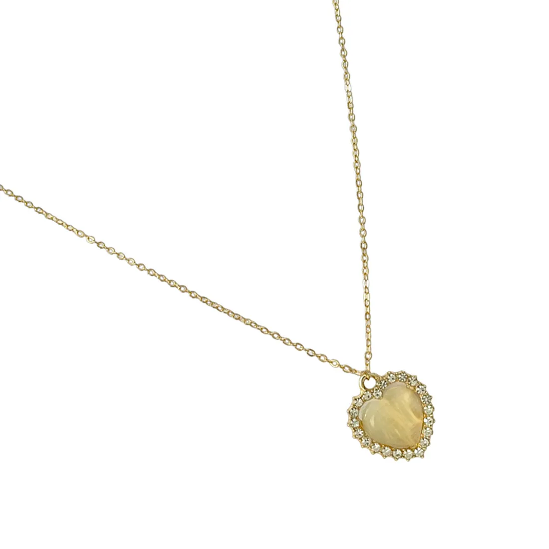 Ayesha Mini Heart Diamante Studded Moonstone Pendant Gold-Toned Necklace