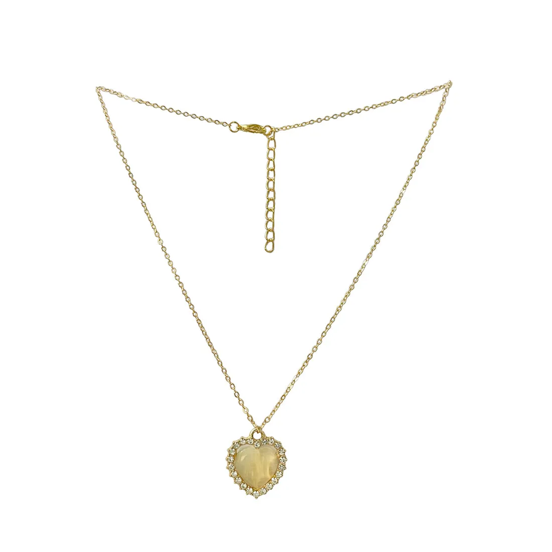 Ayesha Mini Heart Diamante Studded Moonstone Pendant Gold-Toned Necklace