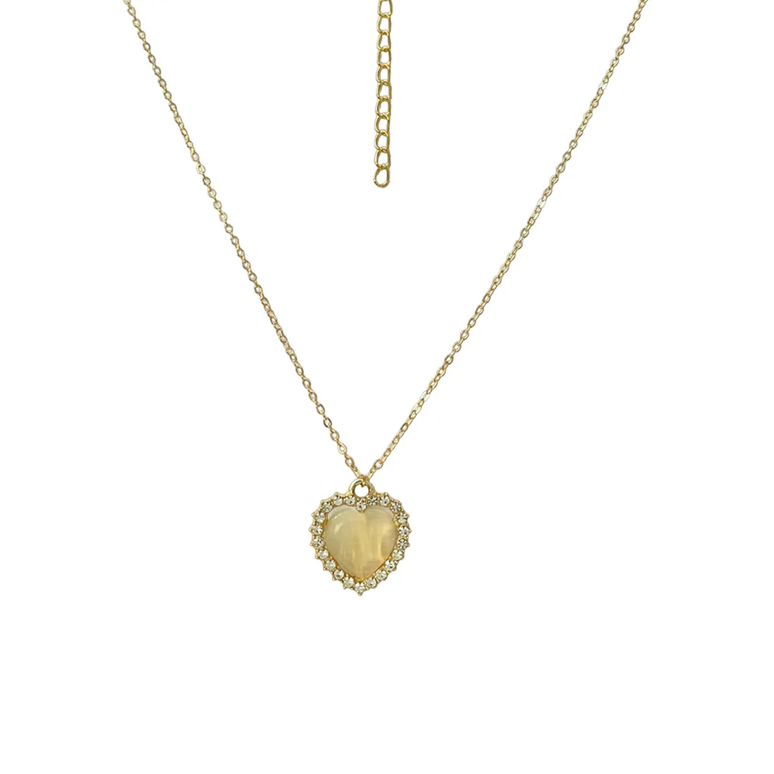 Ayesha Mini Heart Diamante Studded Moonstone Pendant Gold-Toned Necklace