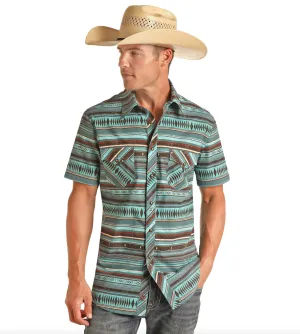 B1S3330 - Rock&Roll Denim Men's SS Snap Print Shirt