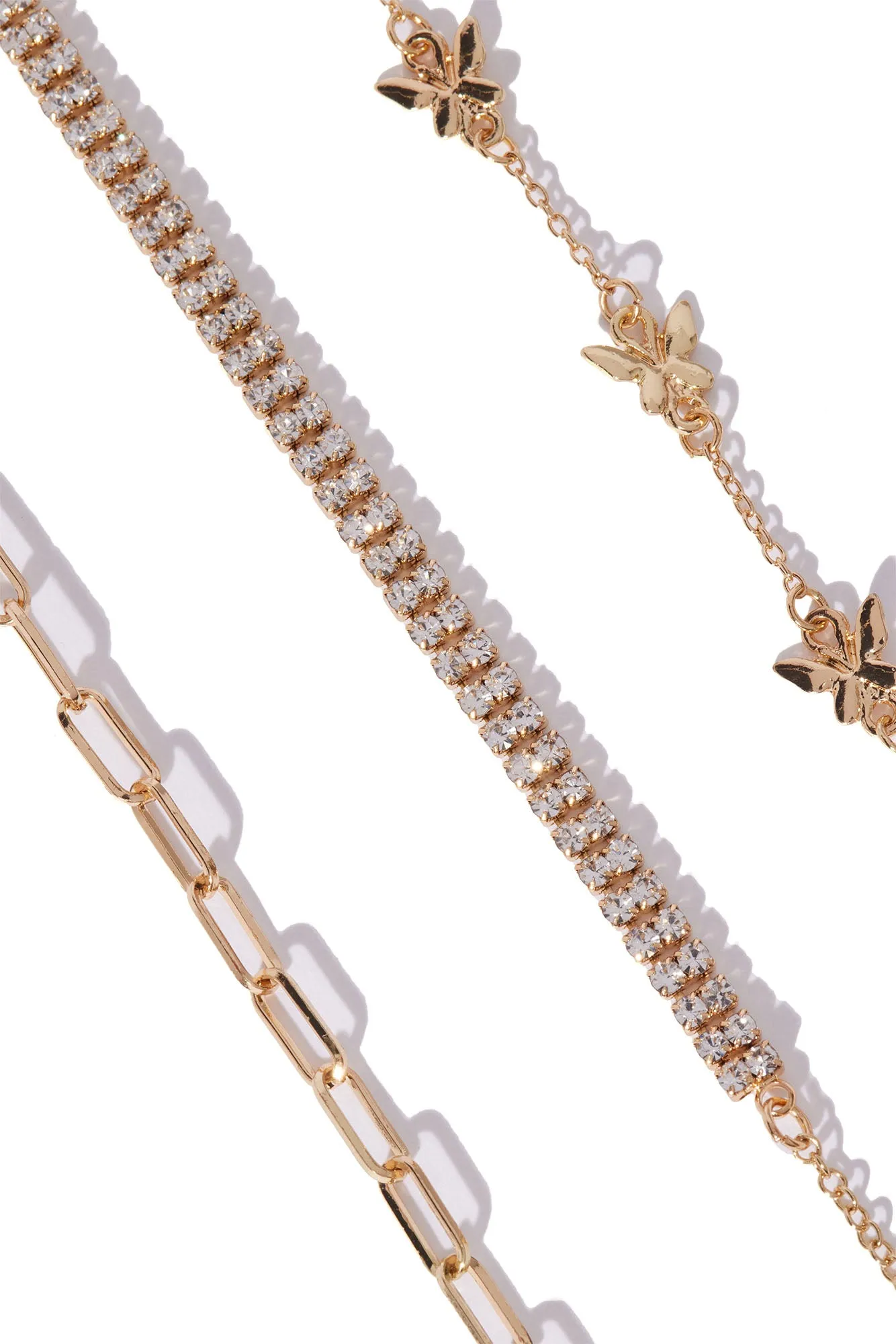 Baby Butterfly 3 Piece Anklet Set  - Gold