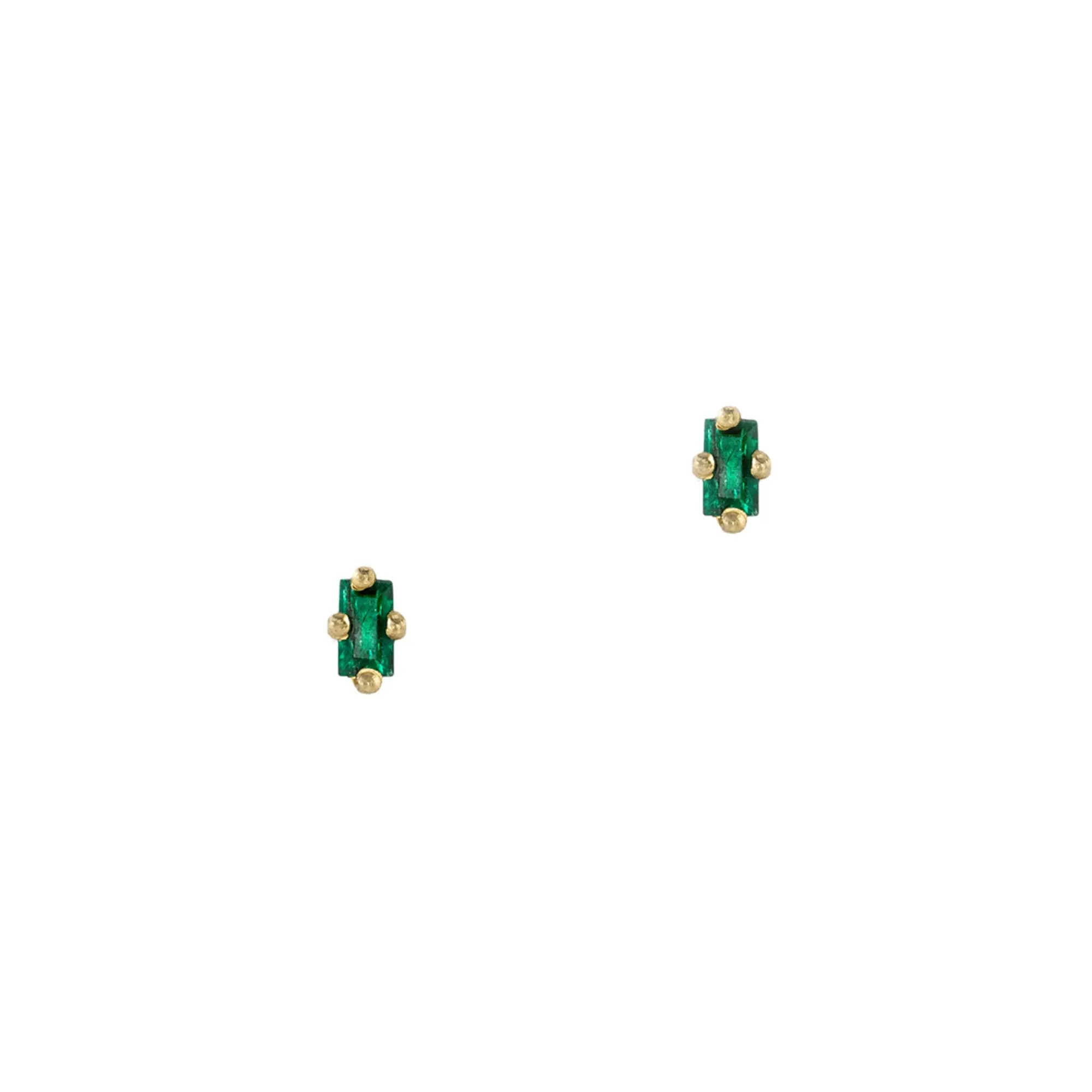 Baguette Mini Stud - Emerald & Gold