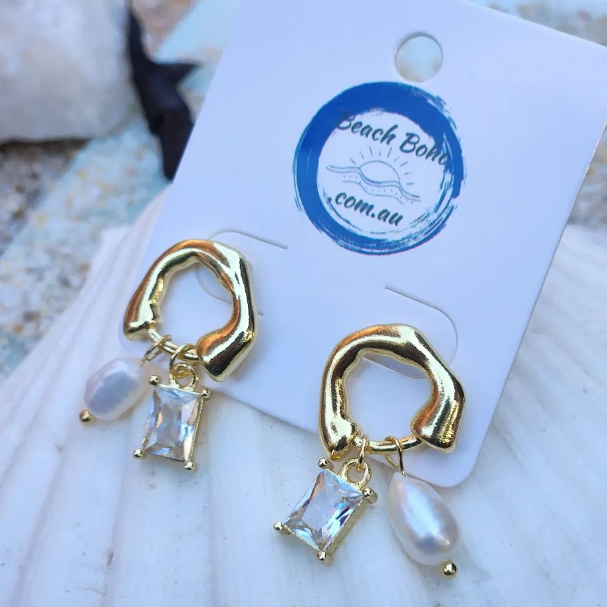 BAROQUE PEARL CUBIC ZIRCONIAN / EMERALD GOLD -  WATERPROOF EARRINGS