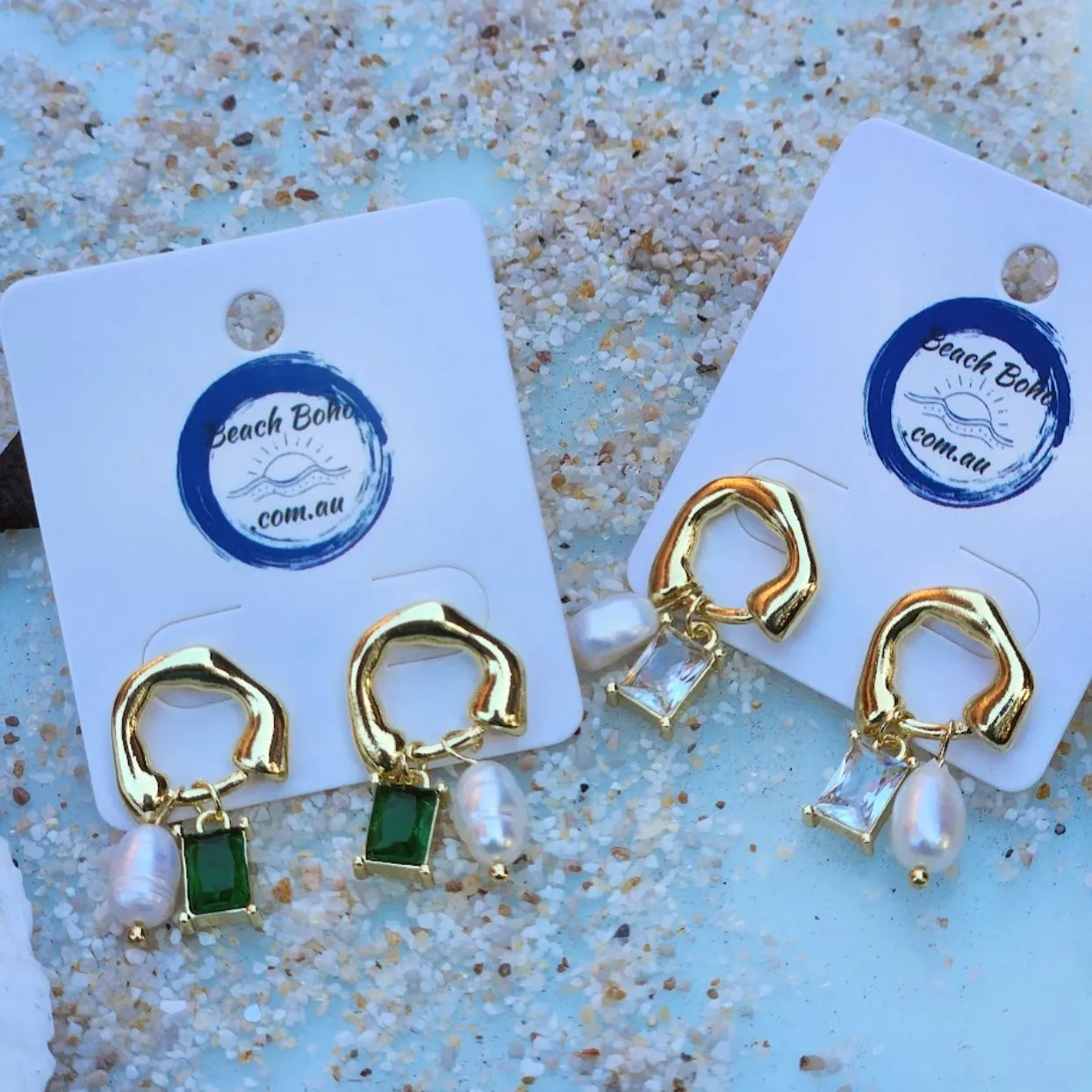 BAROQUE PEARL CUBIC ZIRCONIAN / EMERALD GOLD -  WATERPROOF EARRINGS
