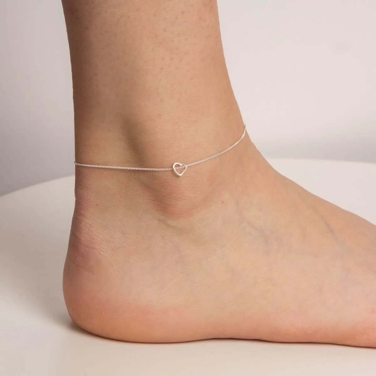 Beginnings Sterling Silver Slip On Heart 23cm Ankle Chain K157