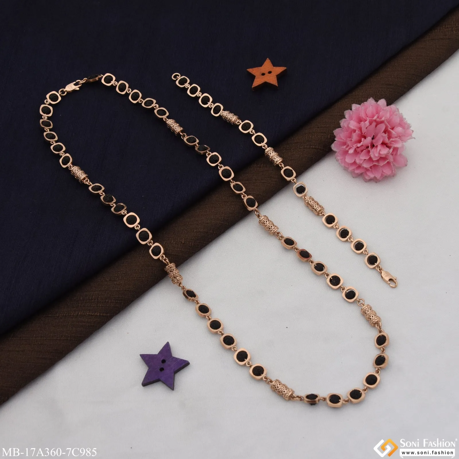 Best Quality Rose Gold Color Rudraksha Mala with Bracelet for Men (MB-A360-C985)
