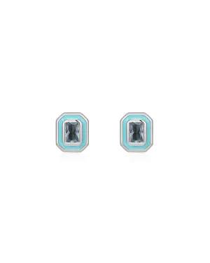 Bezel Studs- Turquoise- Silver