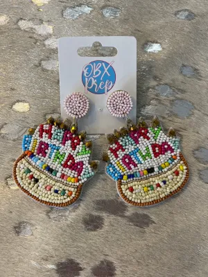 Birthday Cake With Candles Beaded Earrings