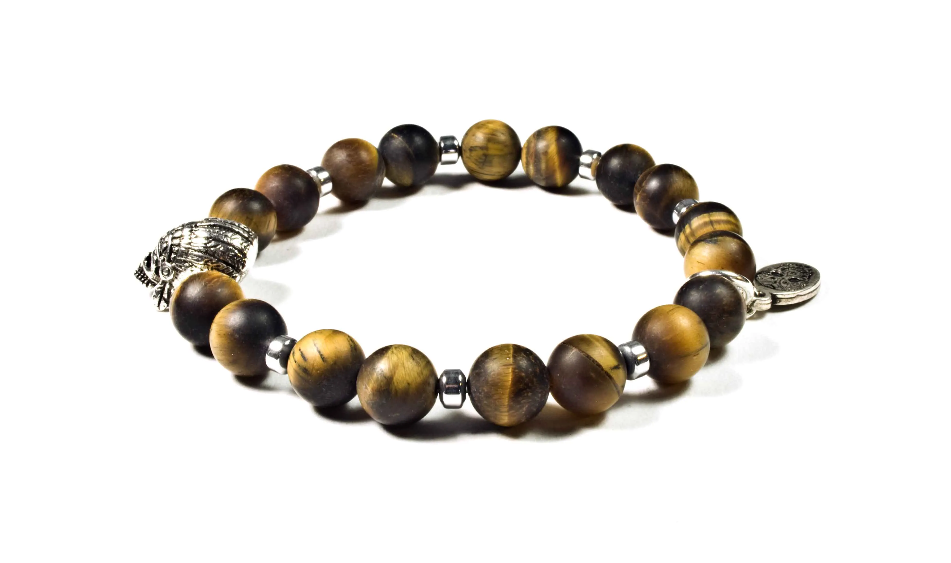 Black Pearl Creations Matte Tiger Eye & Indian Skull Bracelet