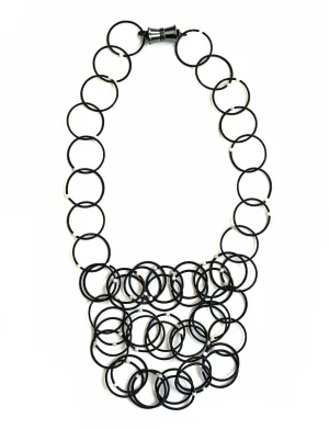 Black Wire Rings with Moonstone Beads Necklace