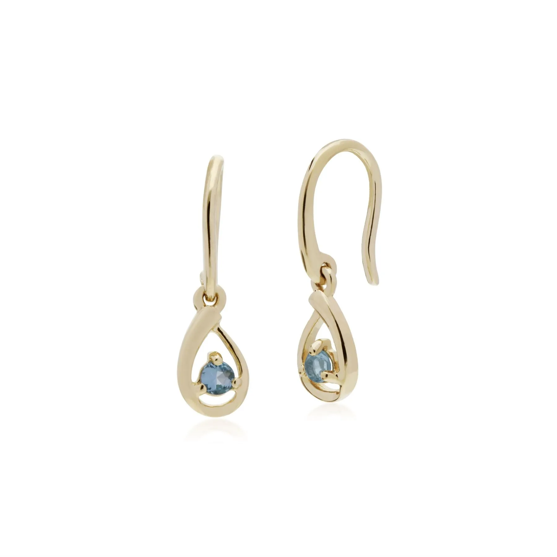 Blauer Topas Ohrringe, 9 Karat Gelbgold Blauer Topas Einzel Stein Tränenförmig Ohrringe