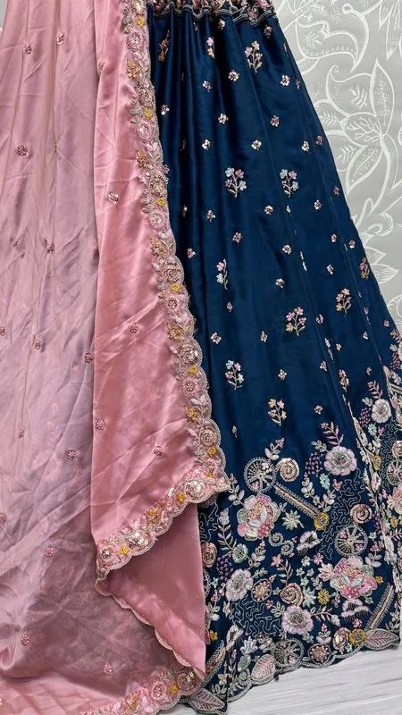 Blue Bridal Silk Lehenga with Stunning Embroidery and Stone Work