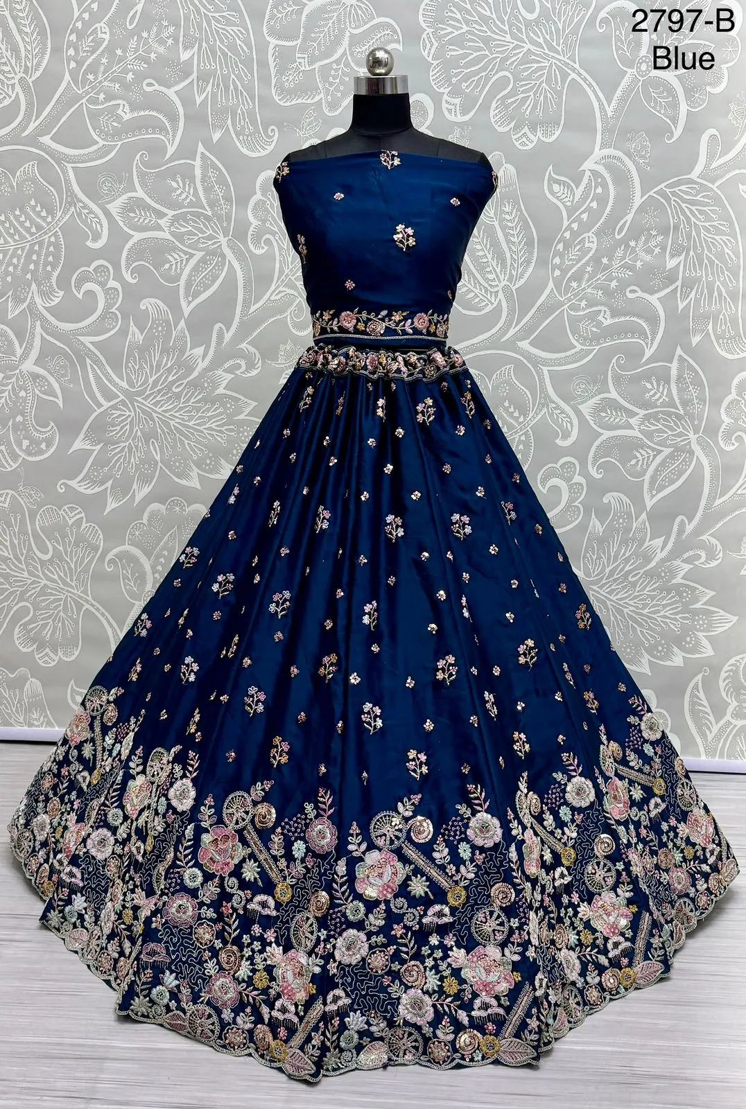 Blue Bridal Silk Lehenga with Stunning Embroidery and Stone Work