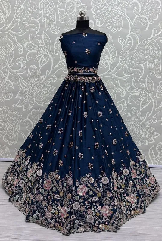Blue Bridal Silk Lehenga with Stunning Embroidery and Stone Work