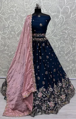 Blue Bridal Silk Lehenga with Stunning Embroidery and Stone Work