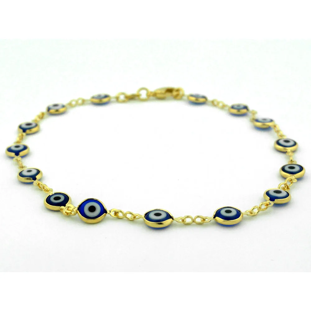 Blue Evil Eye Anklet 10 in 18K Gold