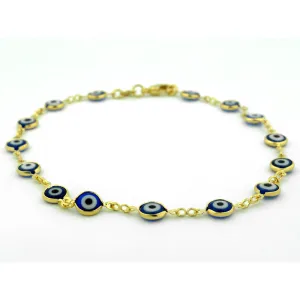 Blue Evil Eye Anklet 10 in 18K Gold
