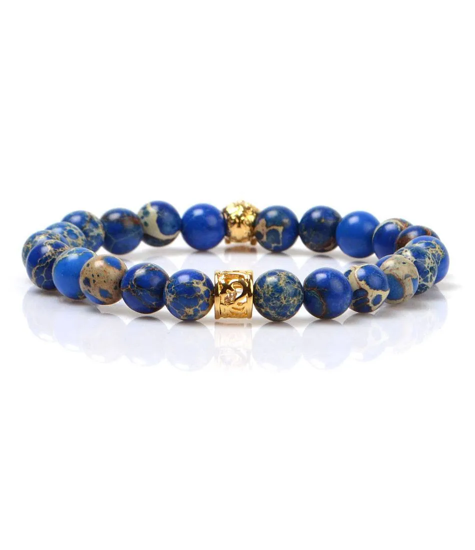 Blue Sediment Stone Skull Charm Bracelet