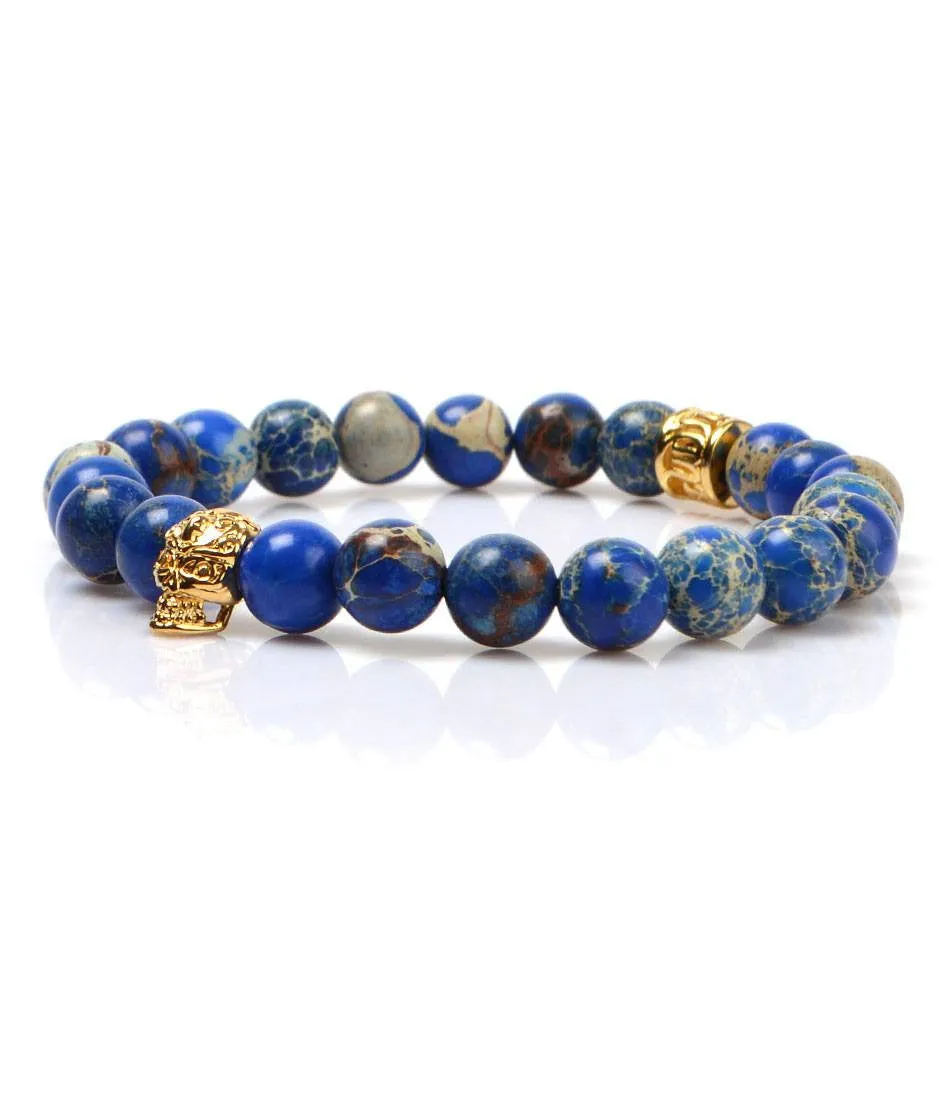 Blue Sediment Stone Skull Charm Bracelet