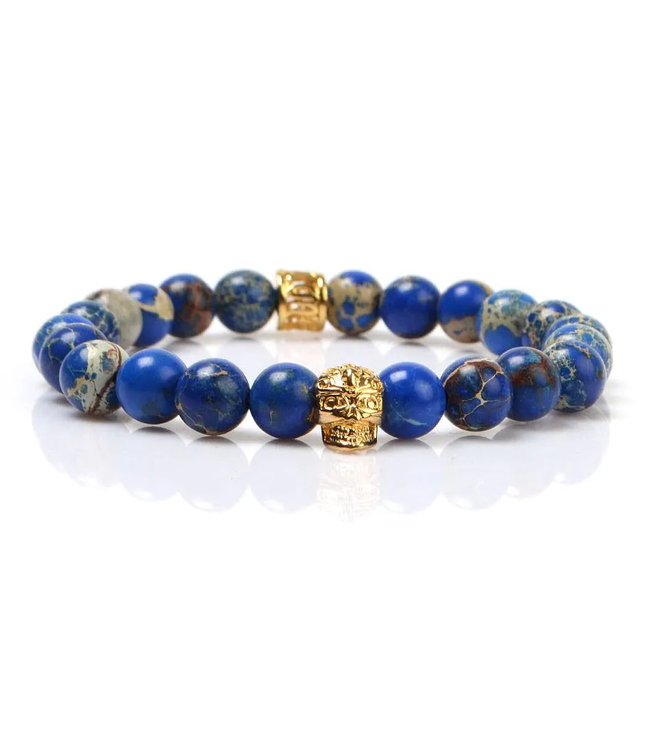 Blue Sediment Stone Skull Charm Bracelet