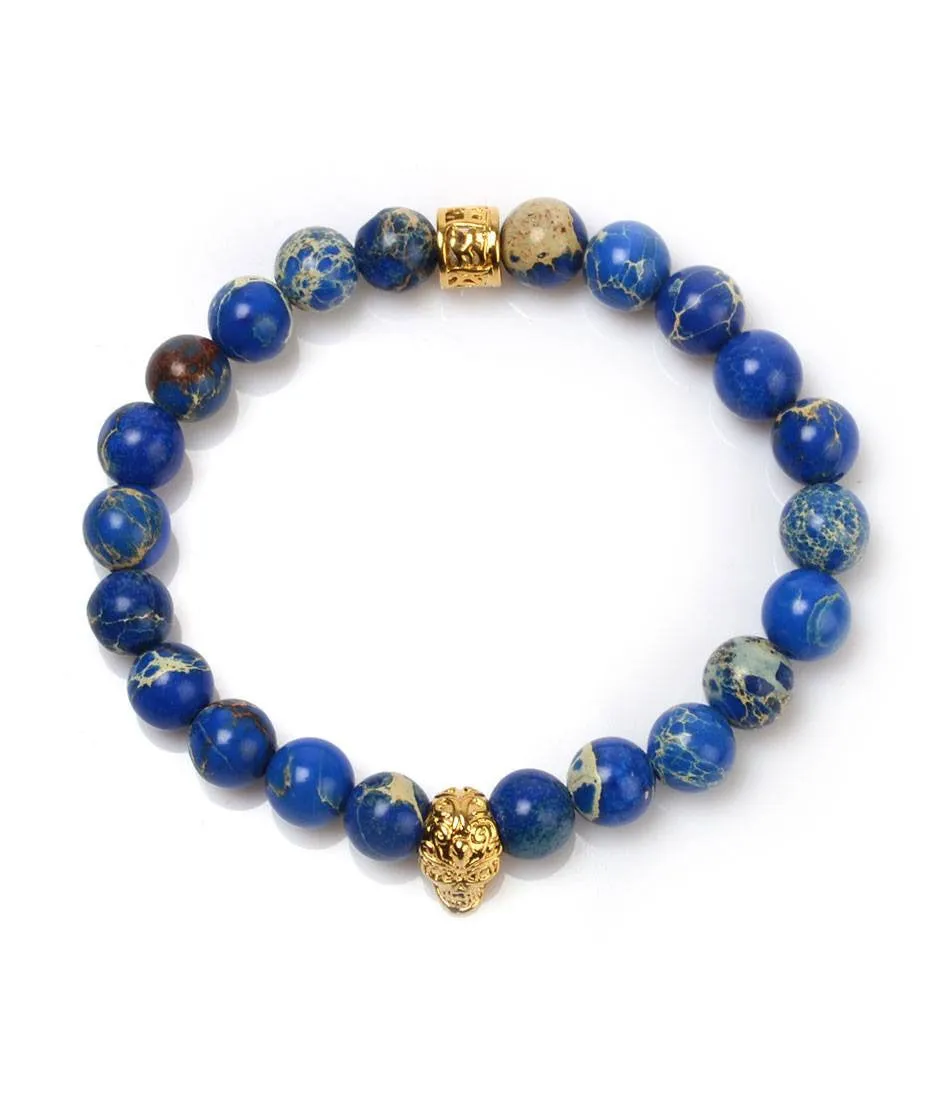 Blue Sediment Stone Skull Charm Bracelet