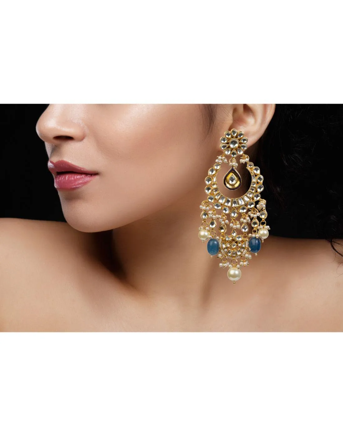 Blue Small Stone Choker With Earrings