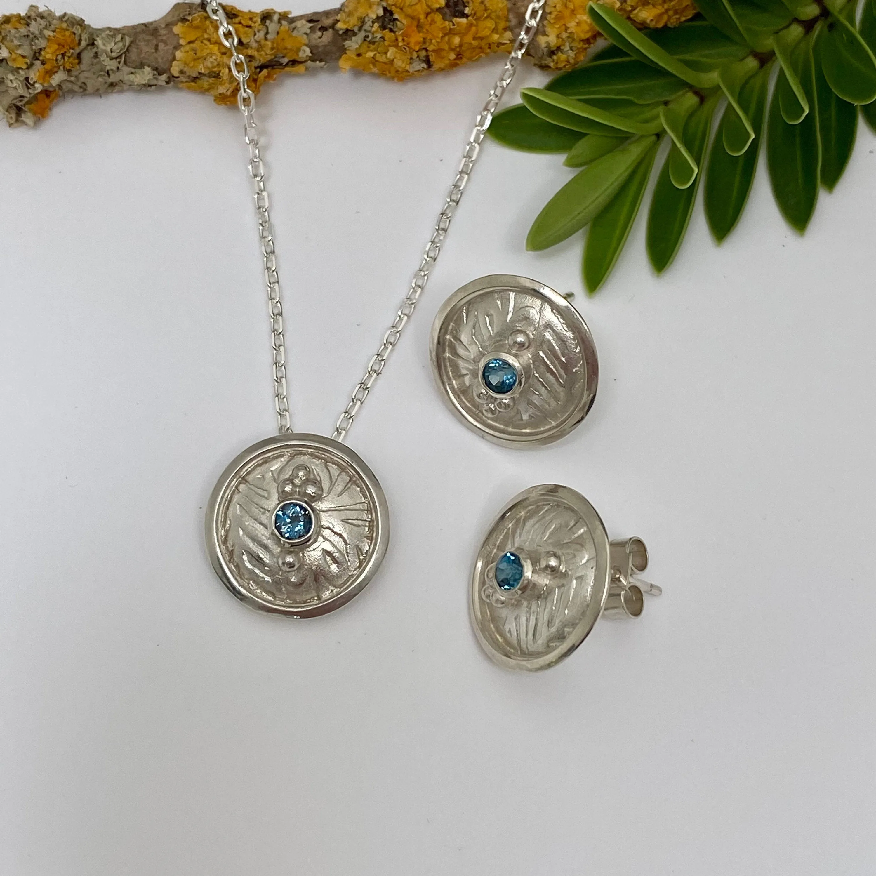 Boudicca Warrior Queen Celtic Shield Earrings, Blue Topaz Earrings
