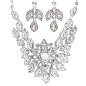 Bridal Wedding Jewelry Crystal Rhinestone Fantasic Stunning Necklace Silver