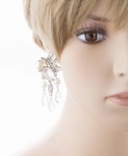 Bridal Wedding Jewelry Crystal Rhinestone Pearl Stunning Chic Dangle Earrings