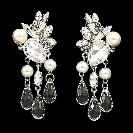 Bridal Wedding Jewelry Crystal Rhinestone Pearl Stunning Chic Dangle Earrings