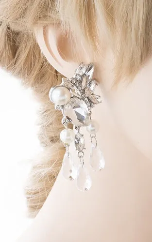 Bridal Wedding Jewelry Crystal Rhinestone Pearl Stunning Chic Dangle Earrings